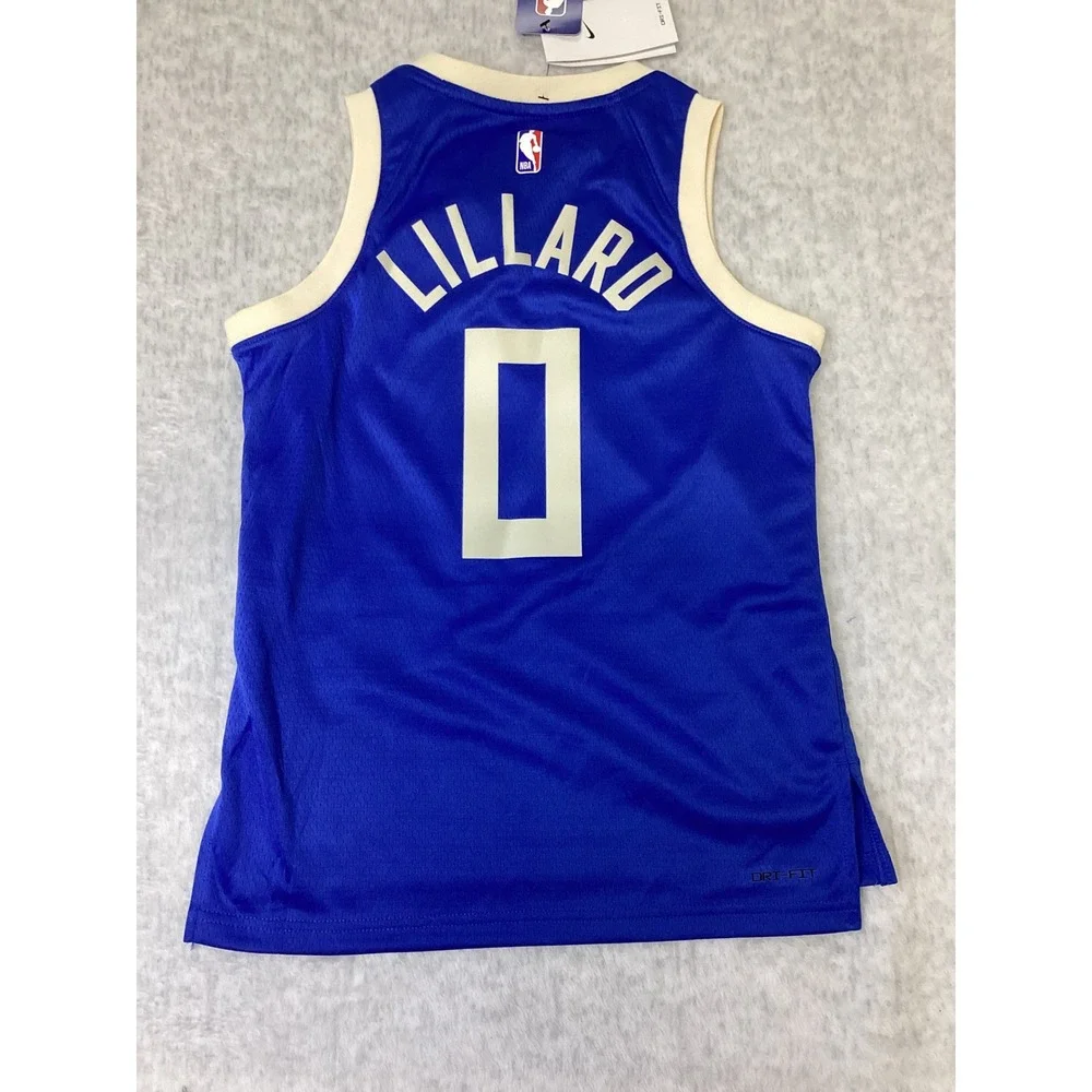 Nike‎ Damian Lillard Milwaukee Bucks City Edition Jersey Kids Small 8 Blue 0